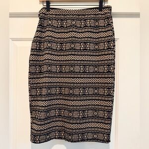 Bobeau Black and Tan Geometric Pencil Skirt